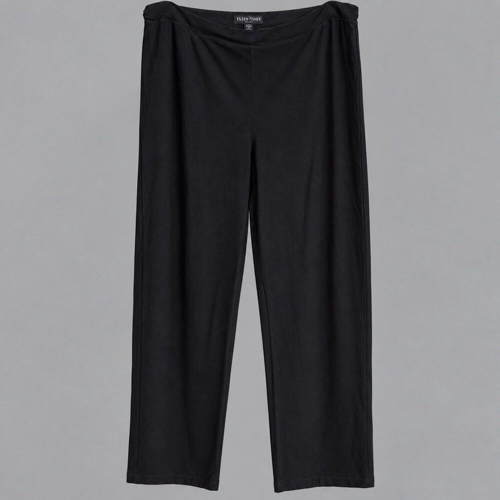 Eileen Fisher Stretch Crepe Pants Women 1X Black Straight Leg Pull On Minimalist